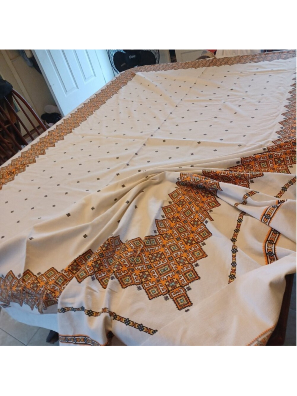 Vintage Ukrainian linen tablecloth large